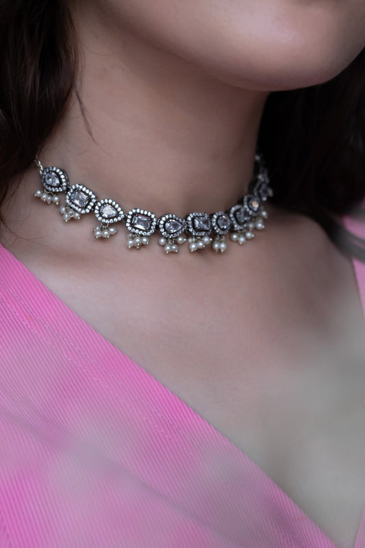 Faux Diamond Embellished Necklace 