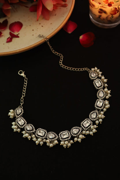 Faux Diamond Embellished Necklace 