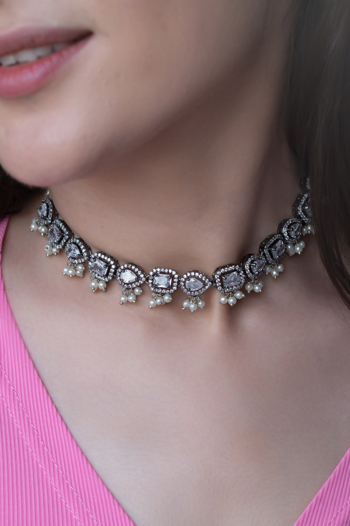 Faux Diamond Embellished Necklace 