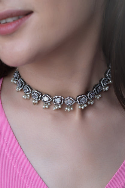 Faux Diamond Embellished Necklace 