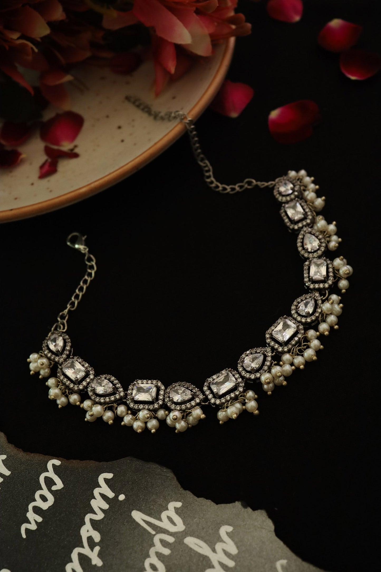 Faux Diamond Embellished Necklace 