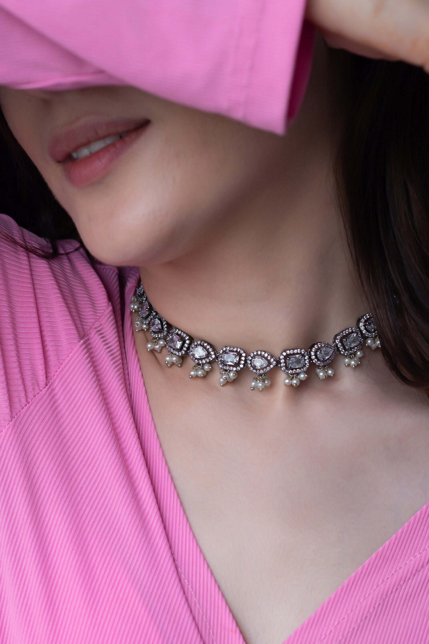 Faux Diamond Embellished Necklace 