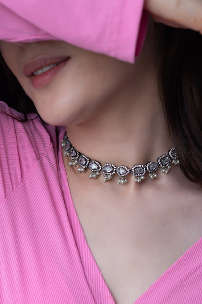 Faux Diamond Embellished Necklace 