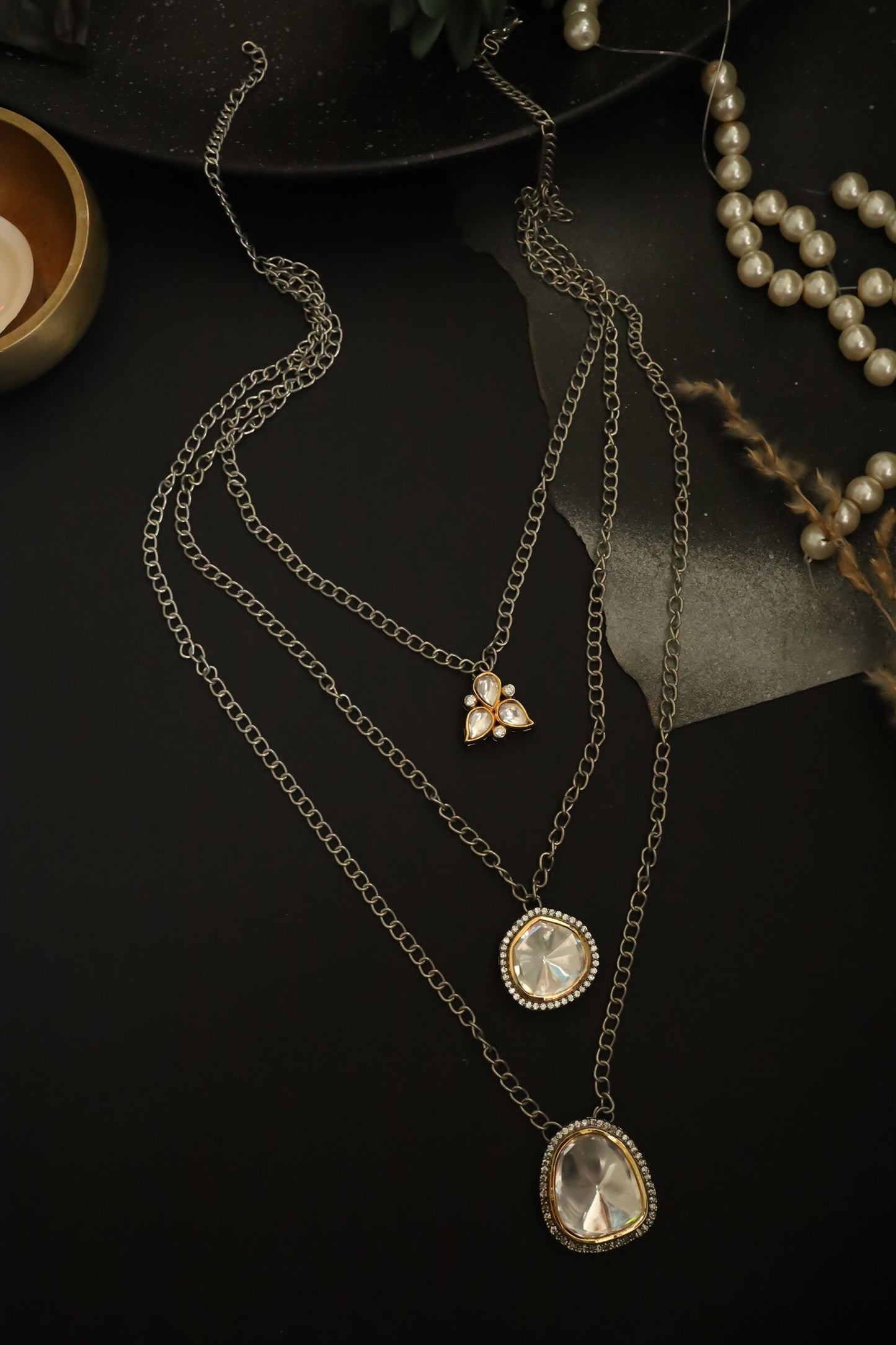 Polki & Cubic Zirconia Embellished Layered Necklace 