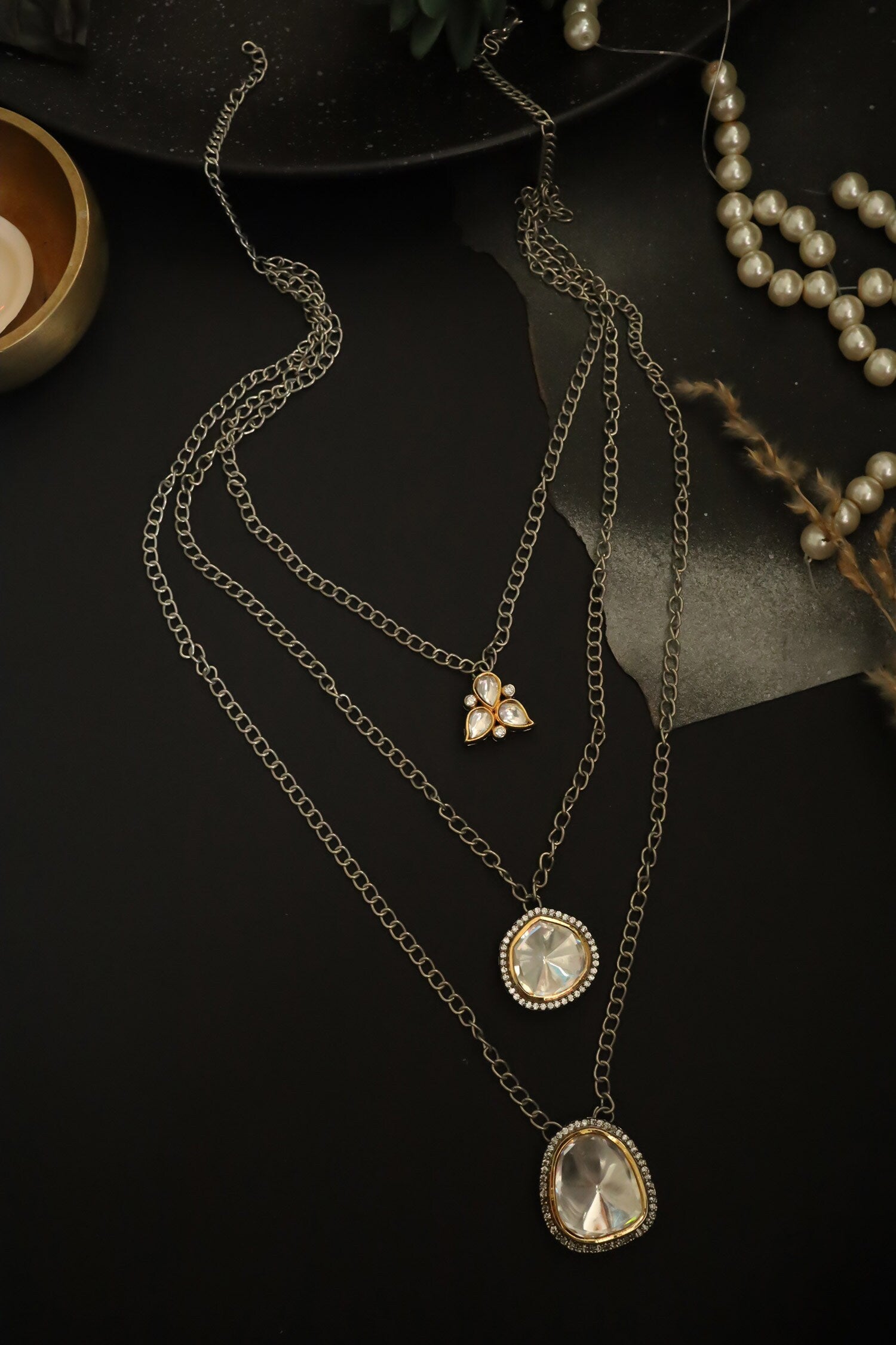 Polki & Cubic Zirconia Embellished Layered Necklace 