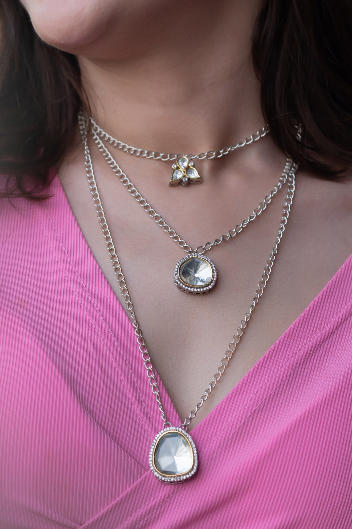 Polki & Cubic Zirconia Embellished Layered Necklace 