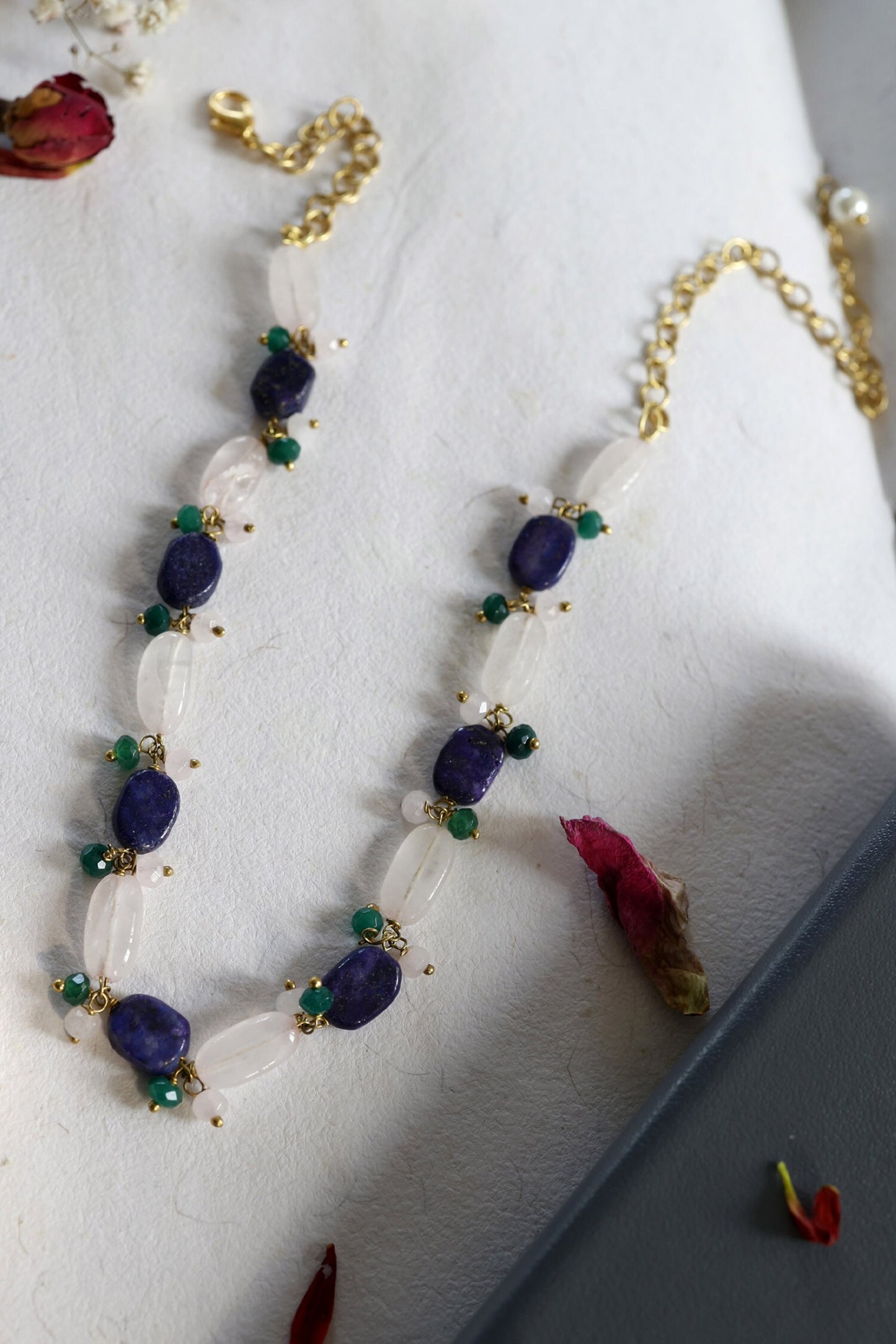 Lapis Lazuli & Fluorite Stone Embellished Choker Necklace 