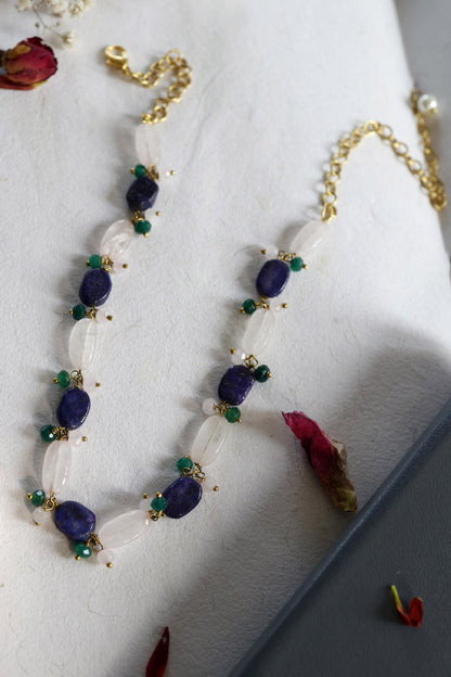 Lapis Lazuli & Fluorite Stone Embellished Choker Necklace 
