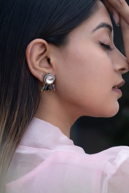Polki & Natural Stone Embellished Stud Earrings 