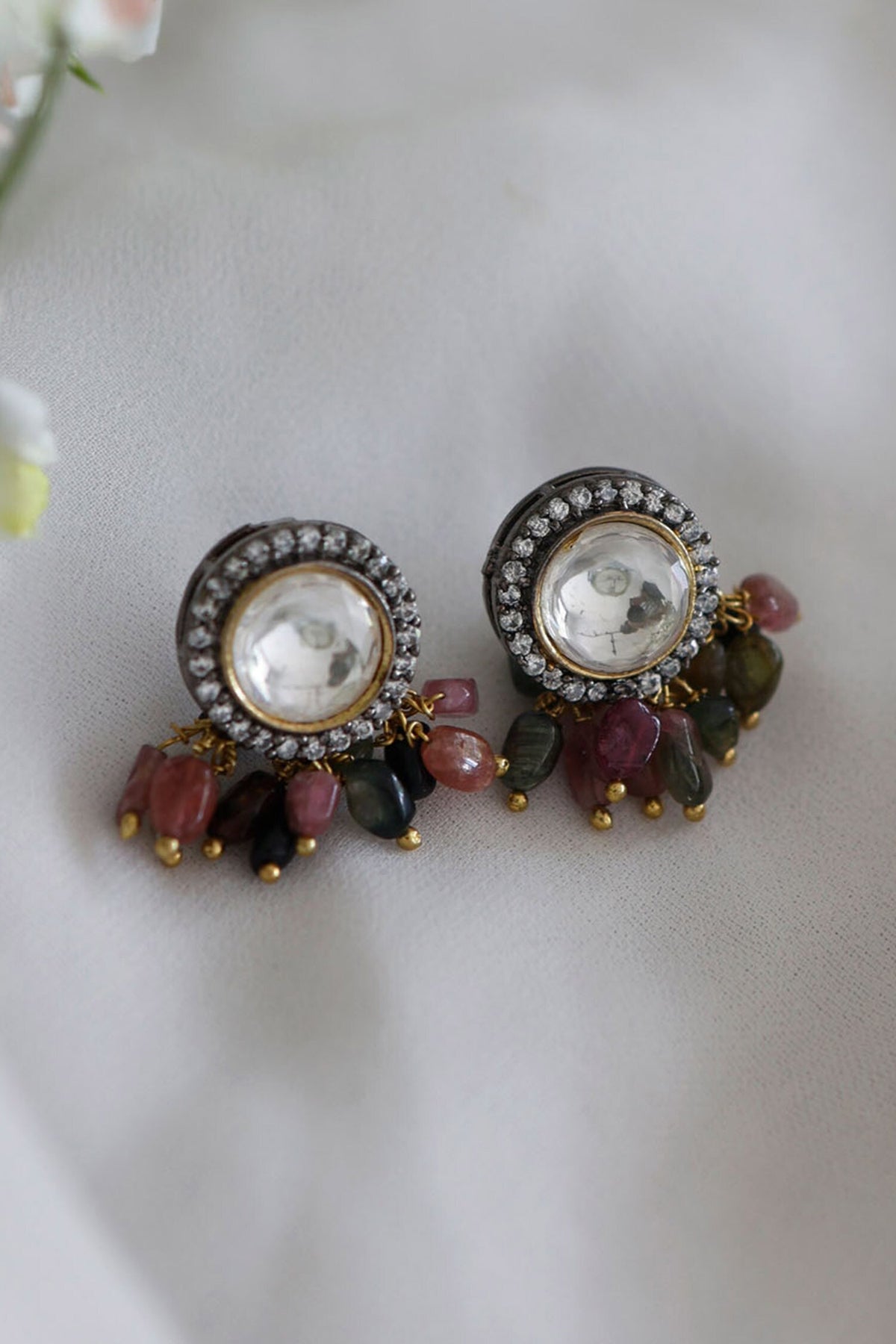 Polki & Natural Stone Embellished Stud Earrings 