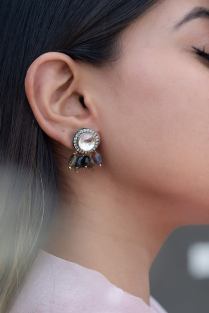 Polki & Natural Stone Embellished Stud Earrings 