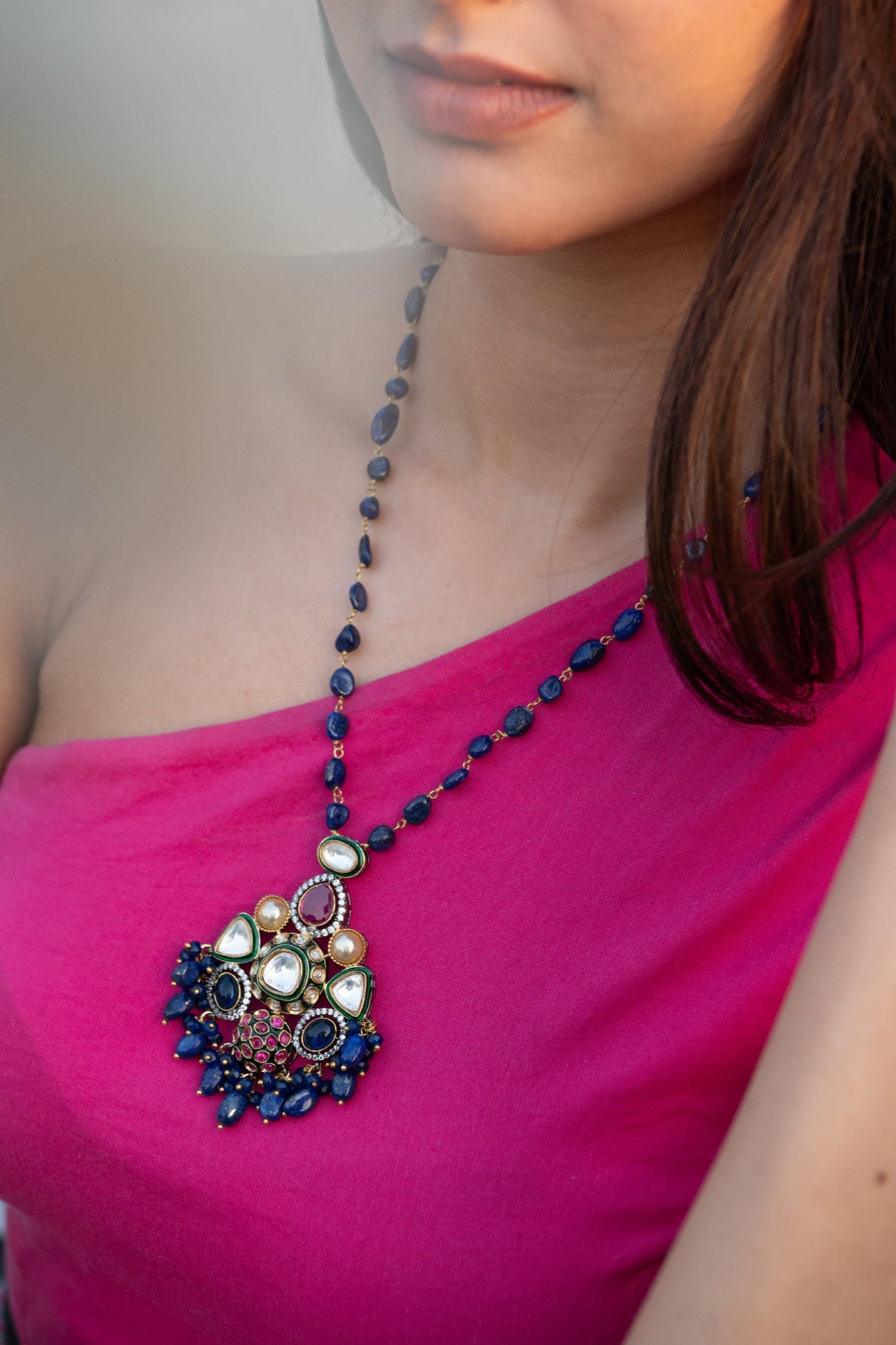 Victorian Embellished Long Pendant Necklace 