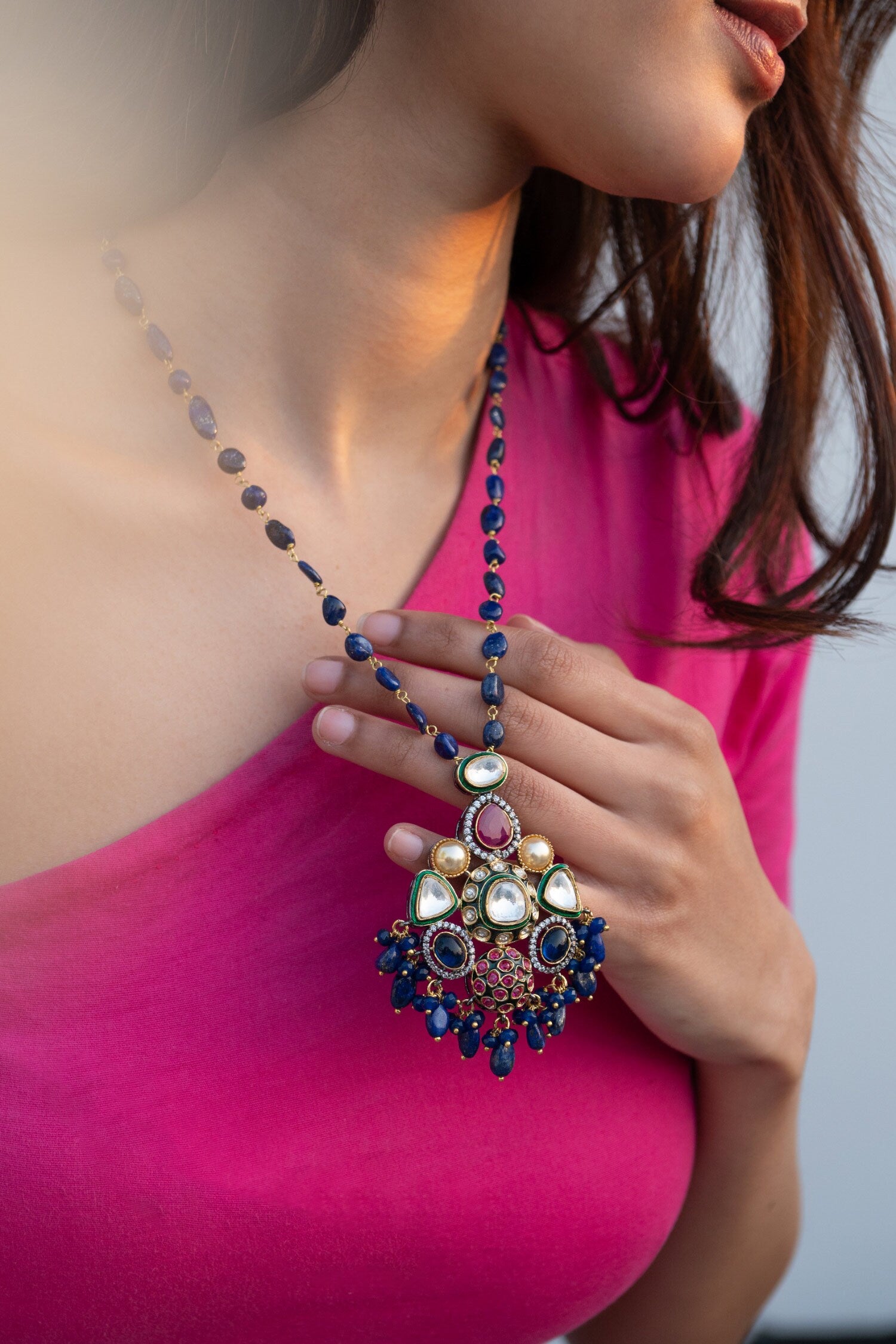 Victorian Embellished Long Pendant Necklace 