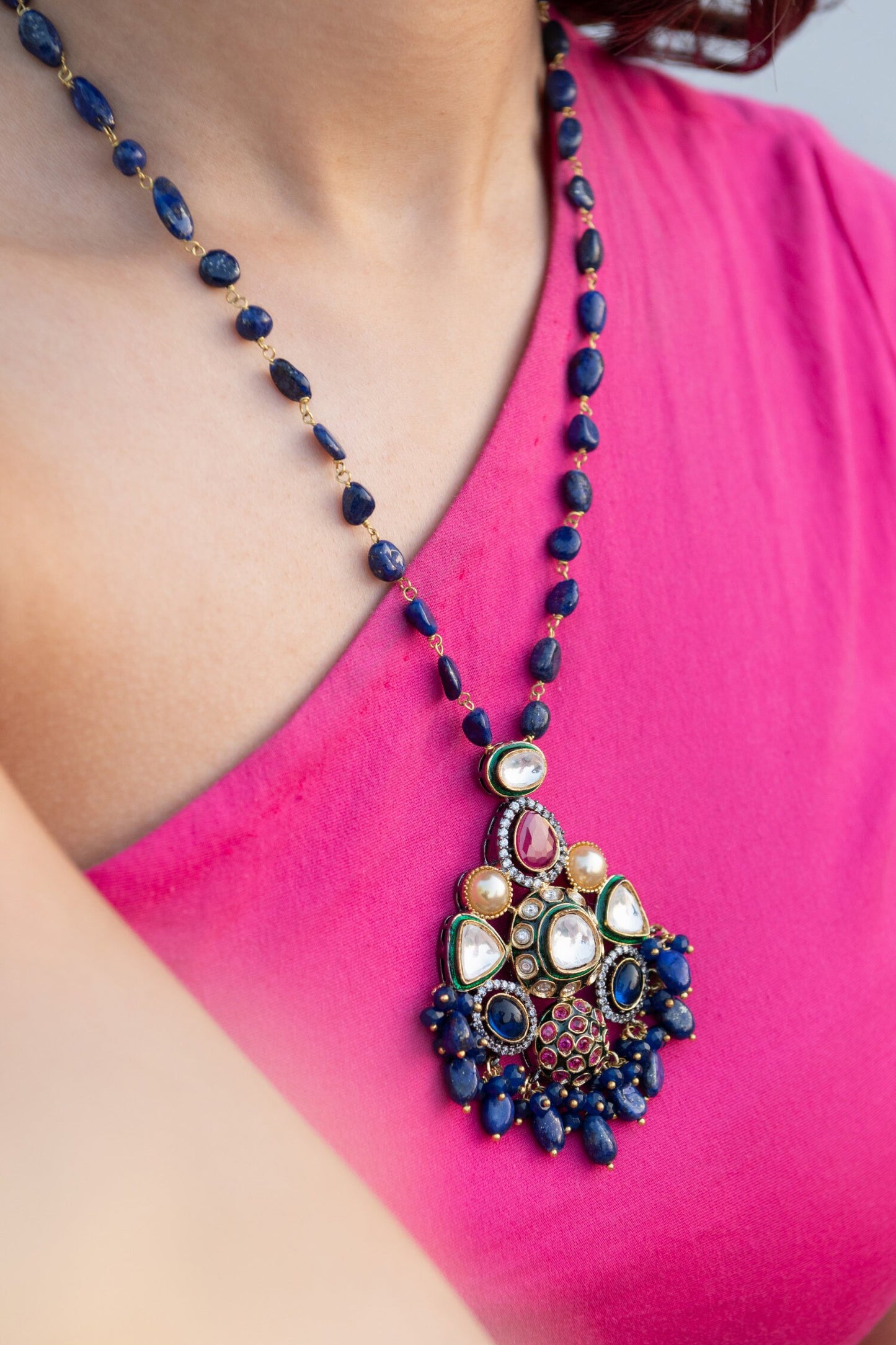 Victorian Embellished Long Pendant Necklace 