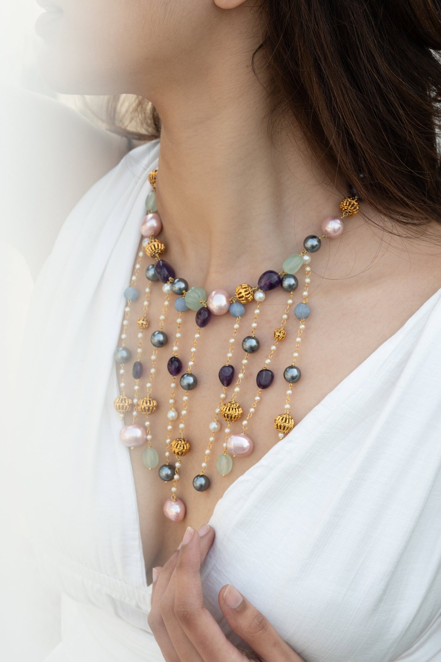 Shell Pearls Embellished Choker Necklace 