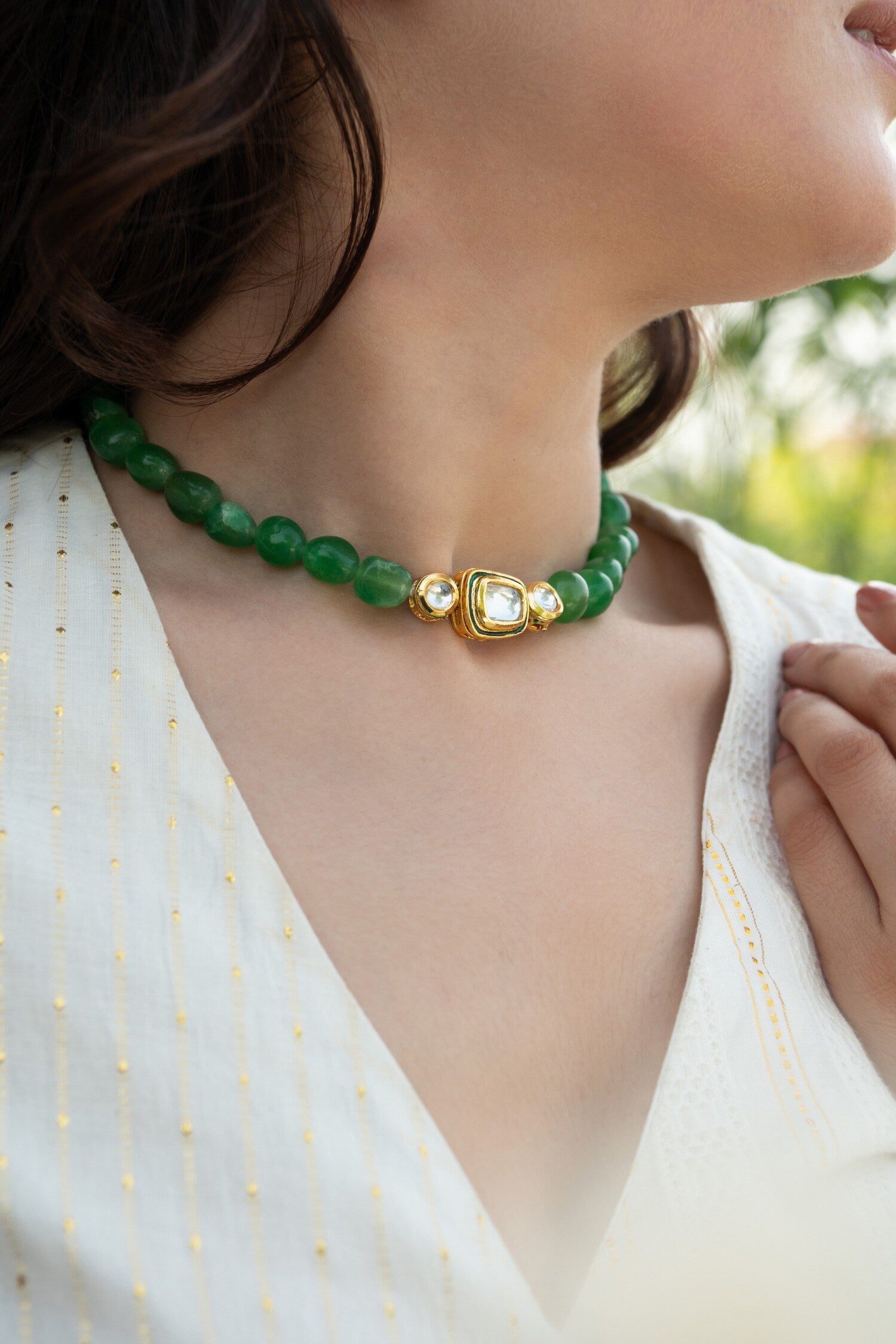 Natural Stones Embellished Choker Necklace 