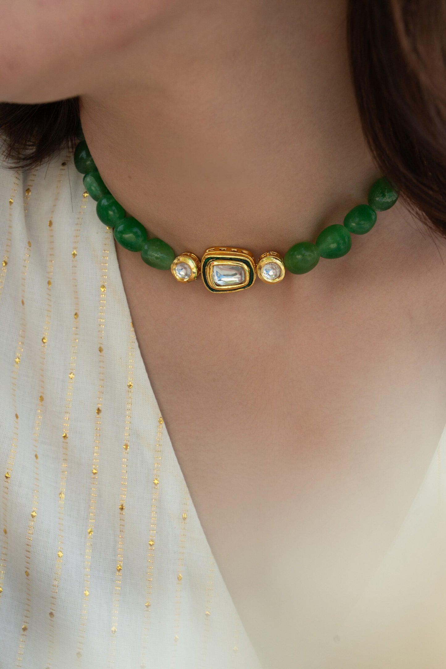 Natural Stones Embellished Choker Necklace 