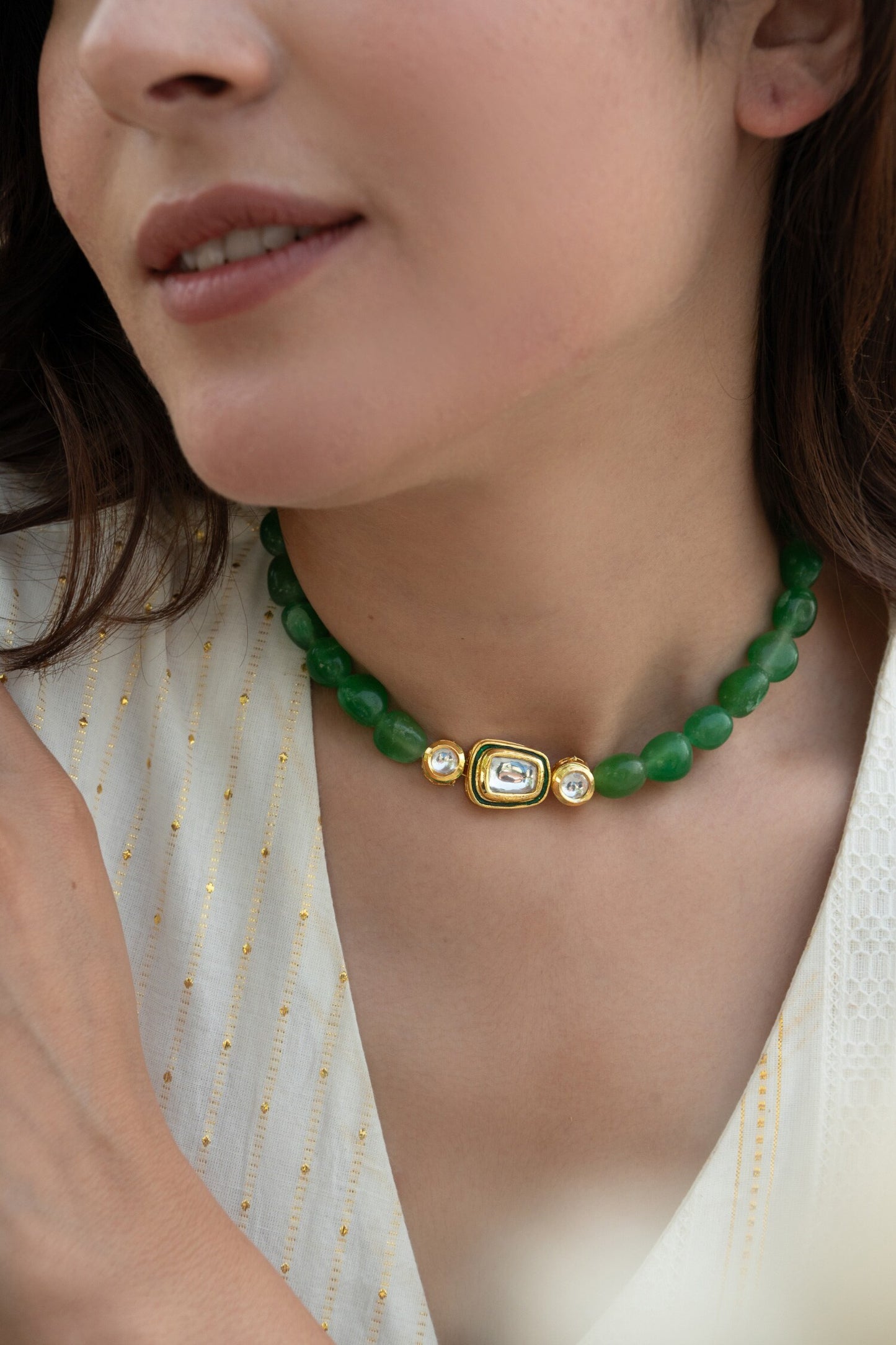 Natural Stones Embellished Choker Necklace 