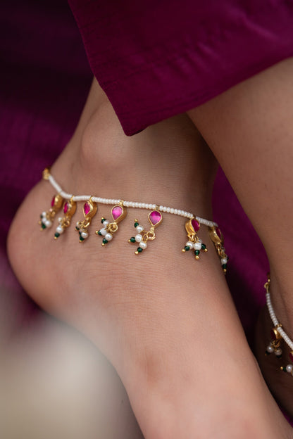 Kundan Embellished Anklets - Set Of 2 