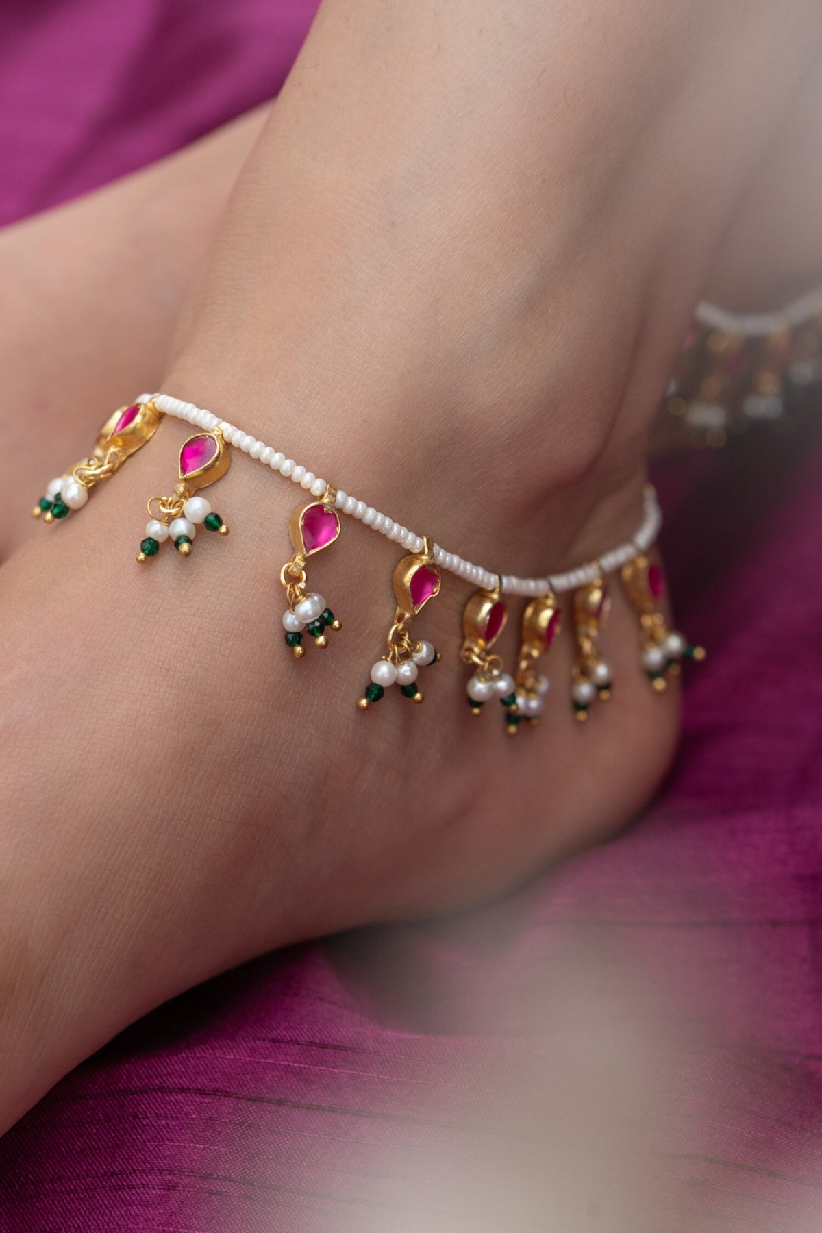Kundan Embellished Anklets - Set Of 2 