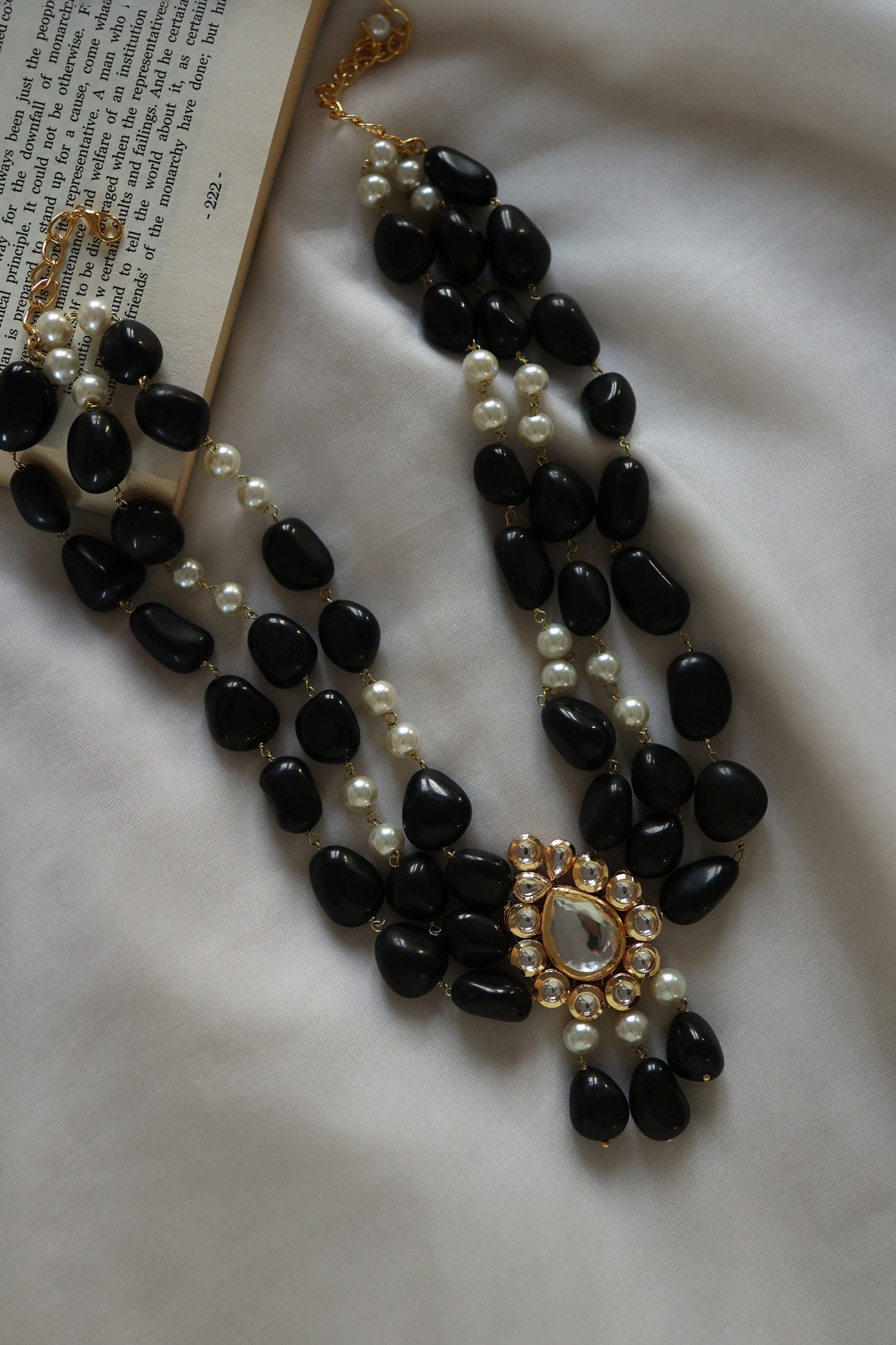 Natural Stone Embellished Layered Pendant Necklace 