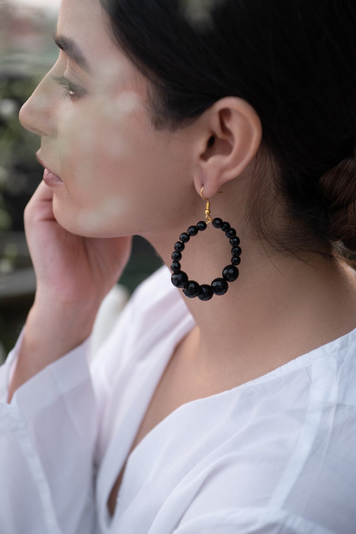 Onyx Stone Embellished Hoops 