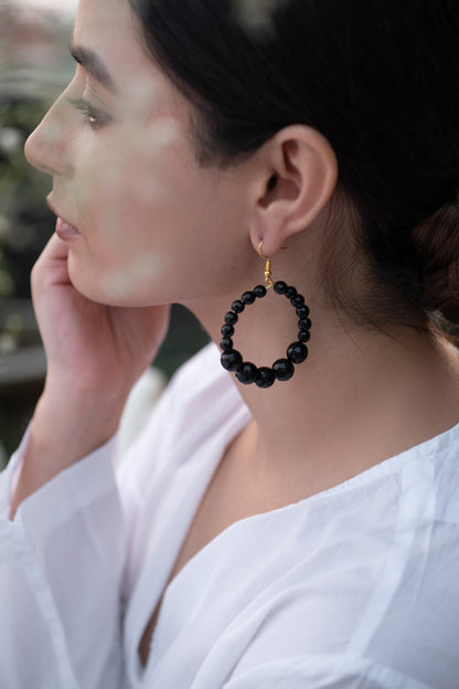 Onyx Stone Embellished Hoops 