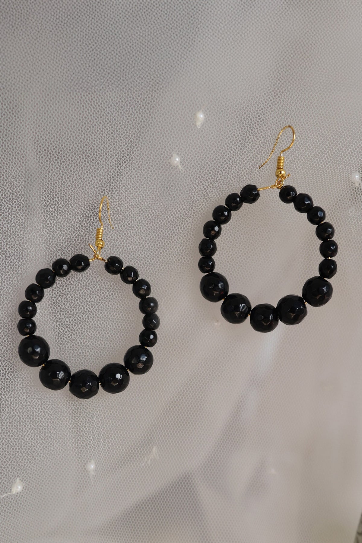 Onyx Stone Embellished Hoops 
