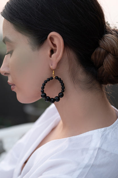 Onyx Stone Embellished Hoops 