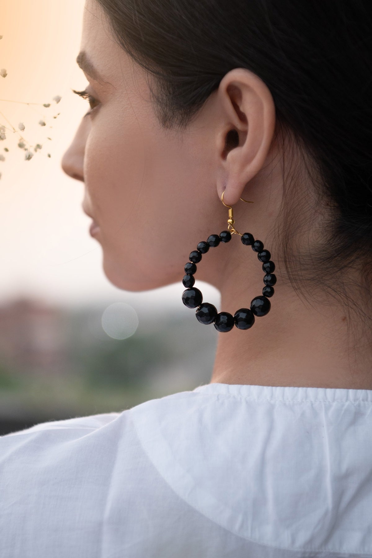 Onyx Stone Embellished Hoops 