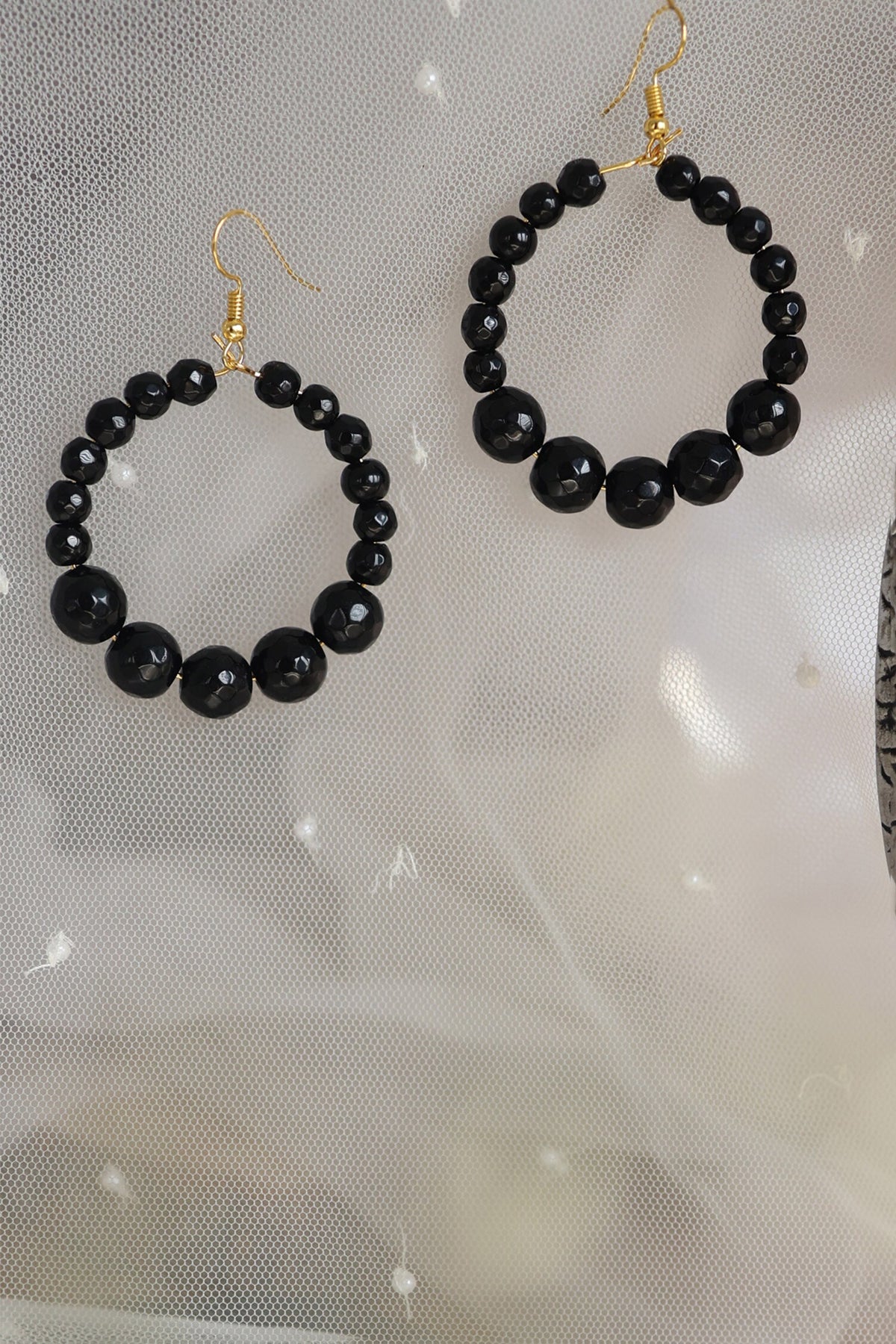 Onyx Stone Embellished Hoops 