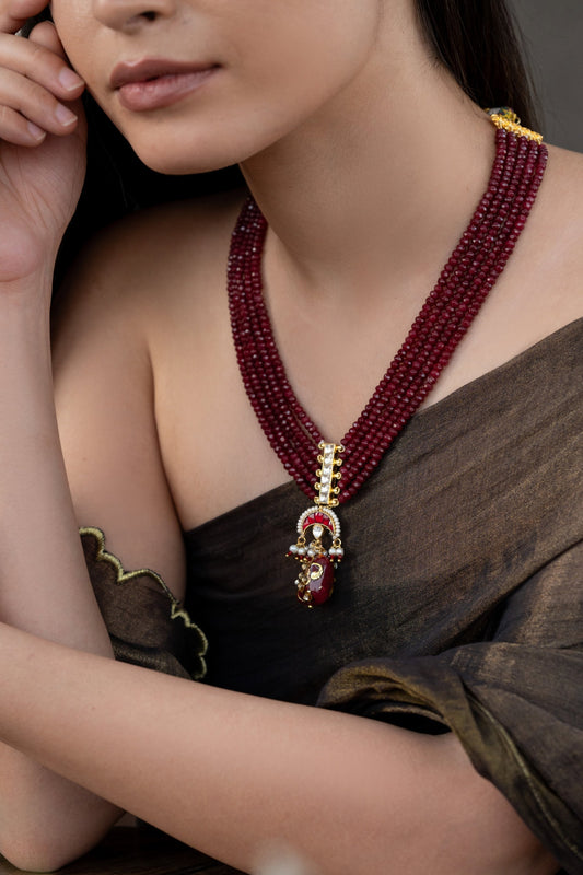 Half Crescent Carved Pendant Necklace 