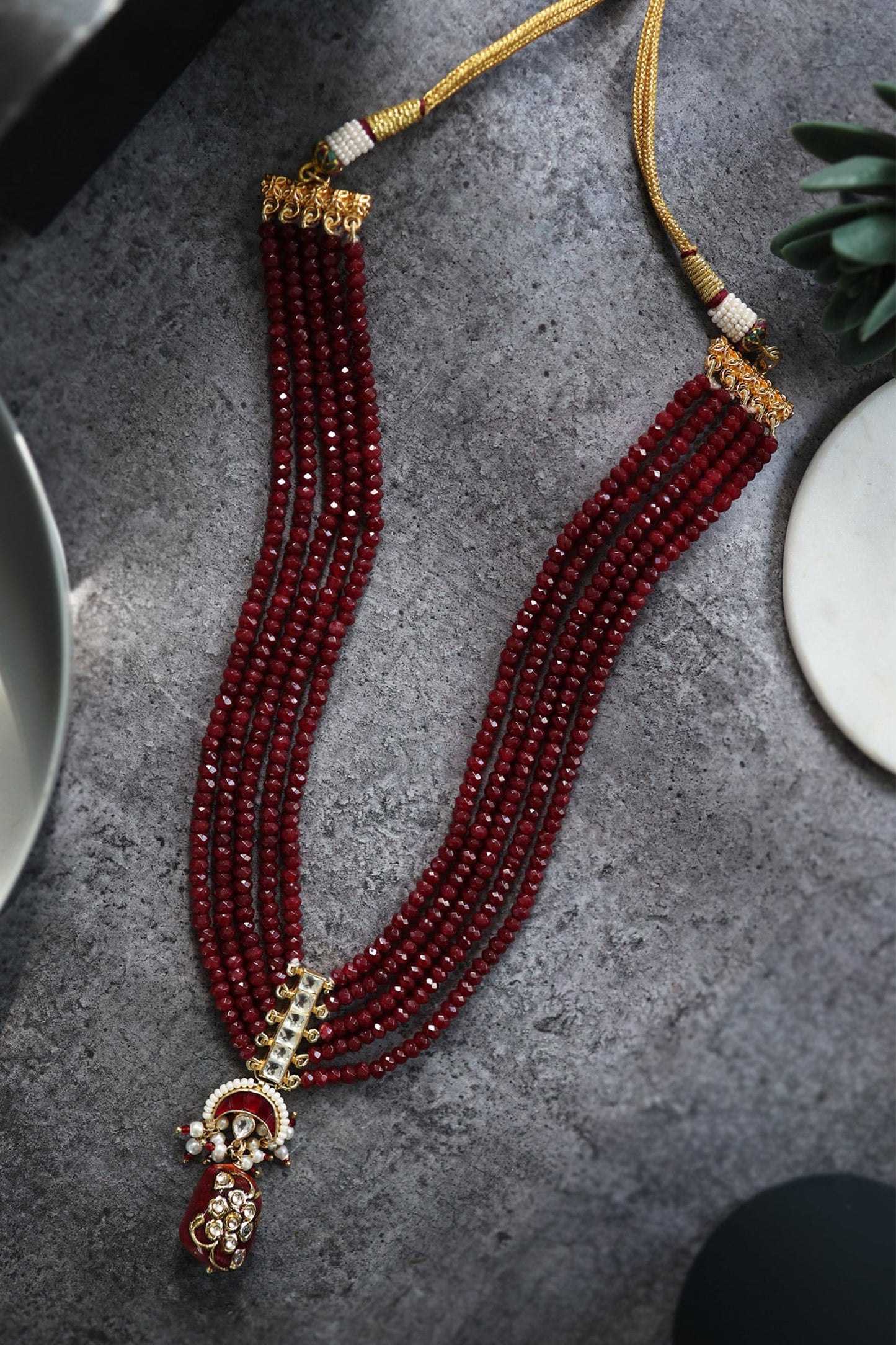 Half Crescent Carved Pendant Necklace 