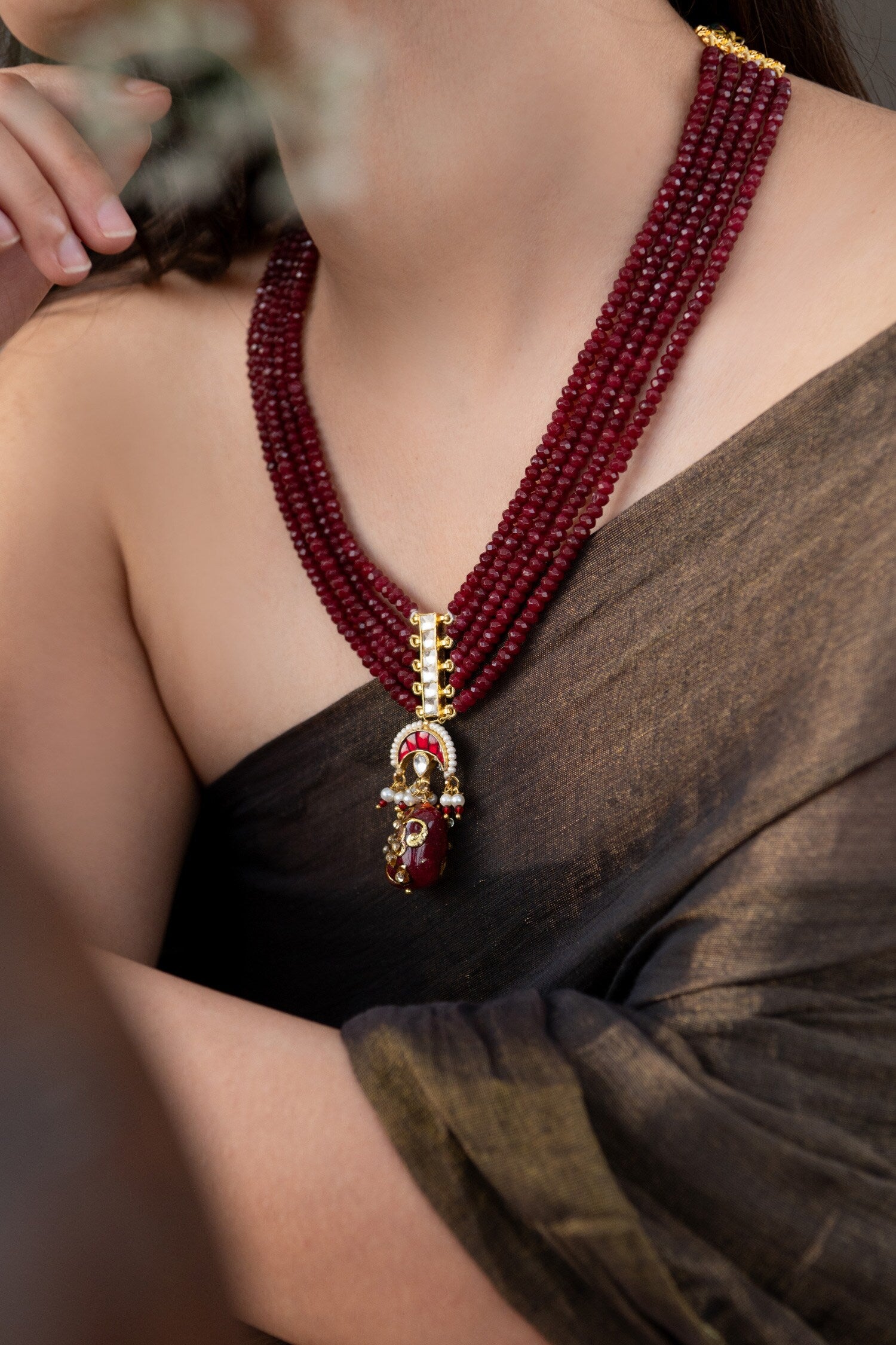 Half Crescent Carved Pendant Necklace 