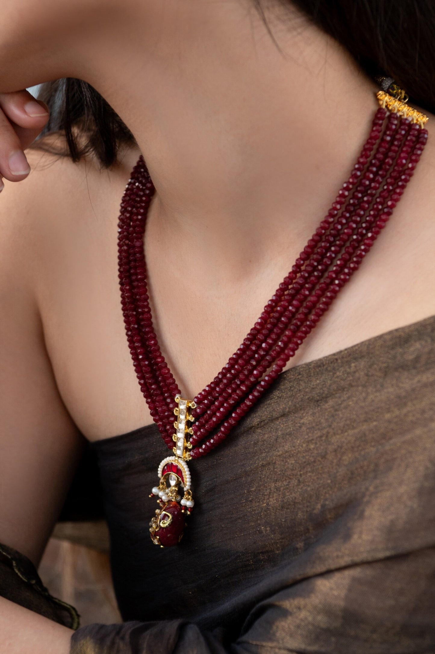 Half Crescent Carved Pendant Necklace 