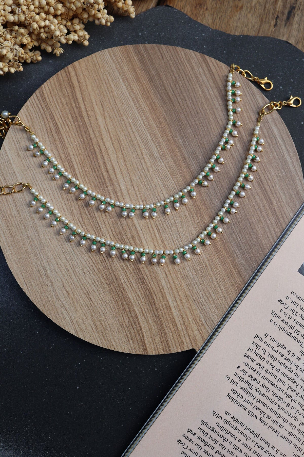 Pearl Onyx Drop Payals-Set of 2 