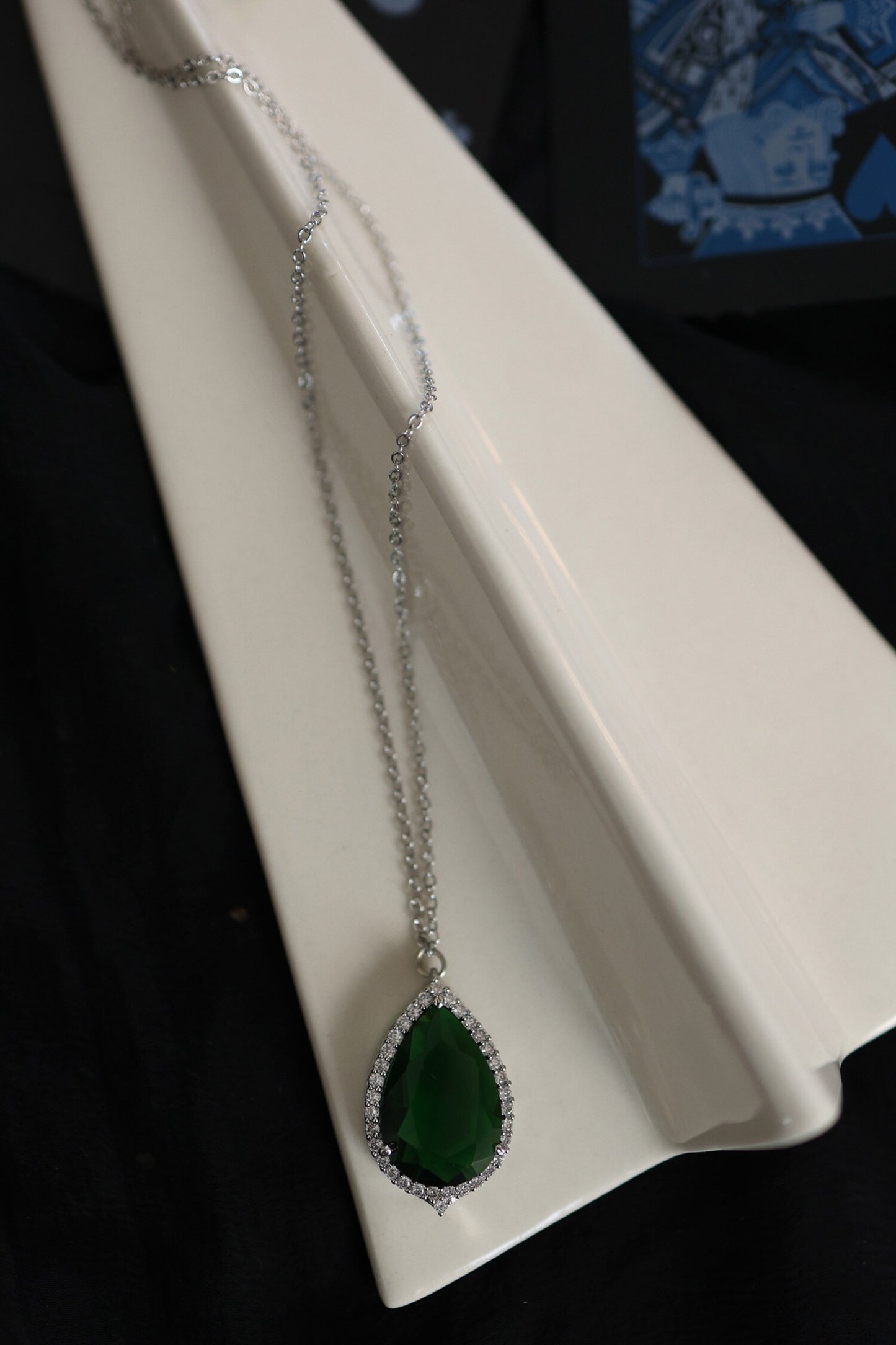Emerald Stone Drop Chain Necklace 