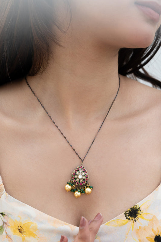 Polki Studded Drop Chain Necklace 