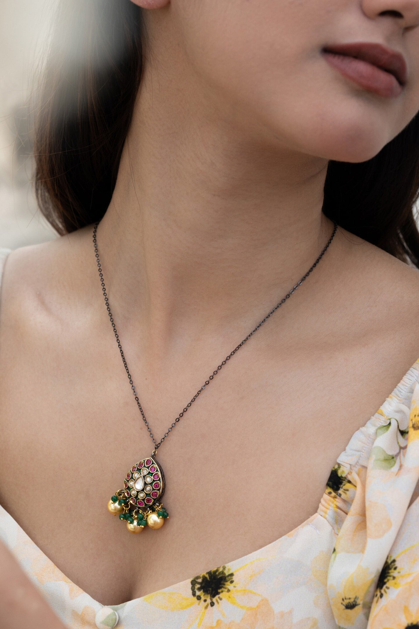 Polki Studded Drop Chain Necklace 
