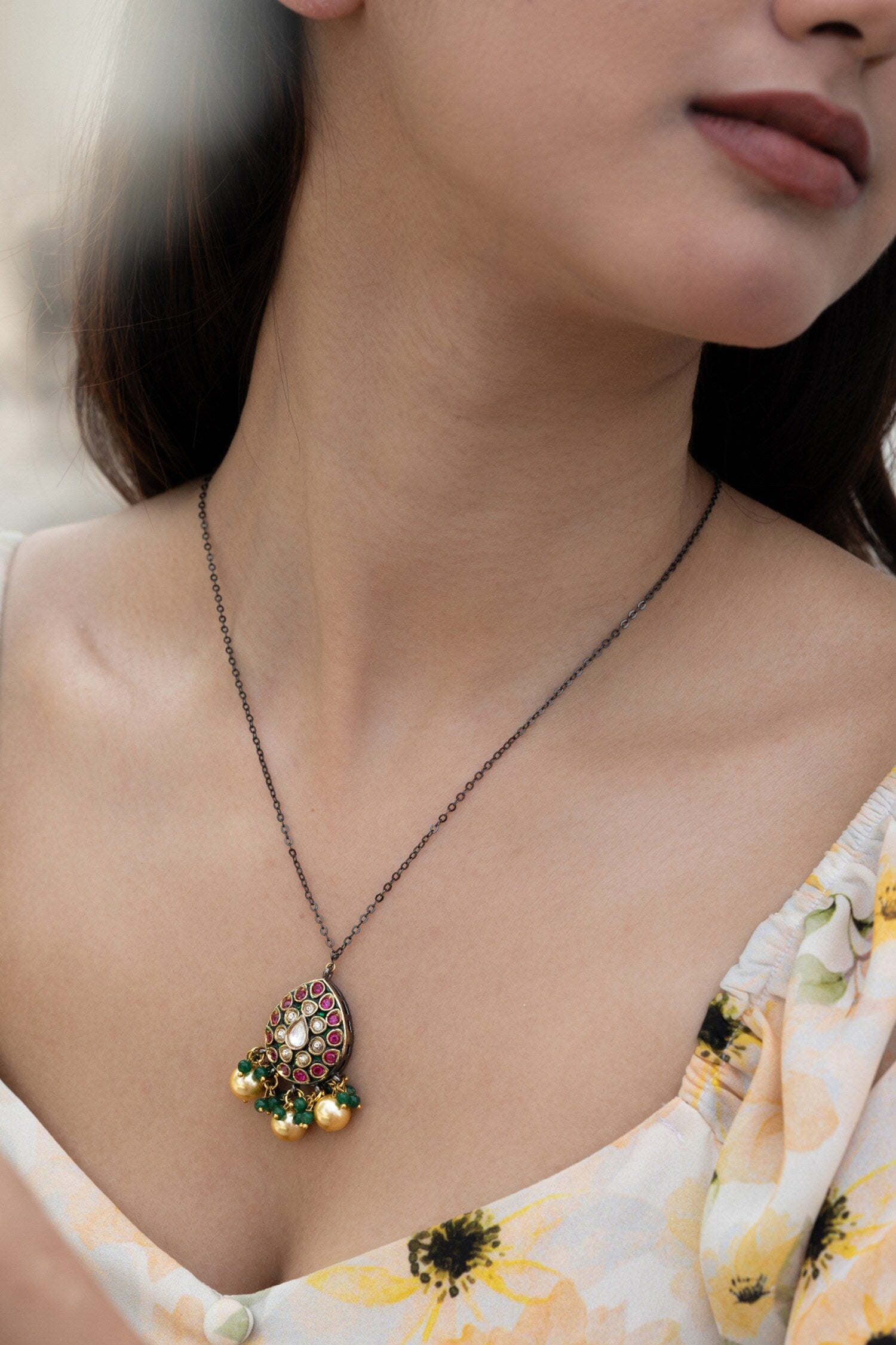 Polki Studded Drop Chain Necklace 