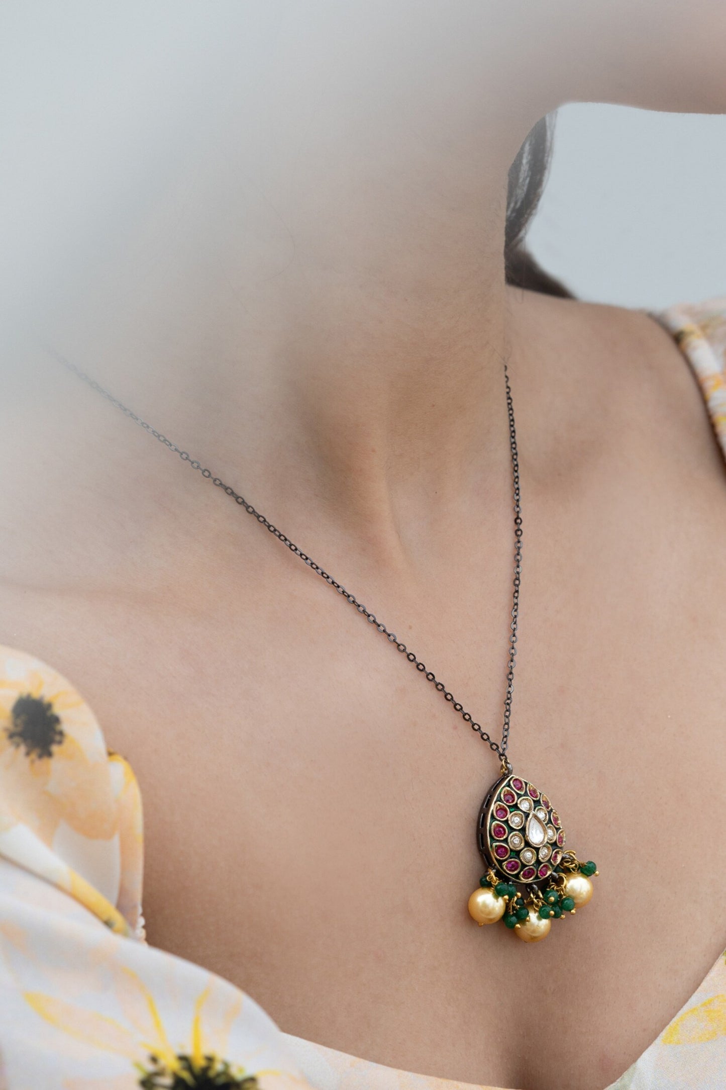 Polki Studded Drop Chain Necklace 