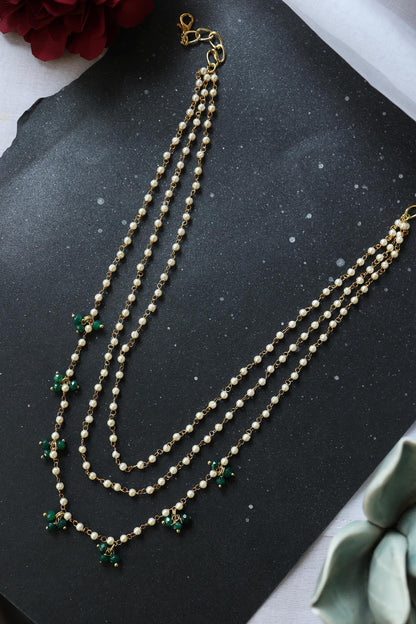 Shell Pearl & Onyx Embellished Layered Necklace 