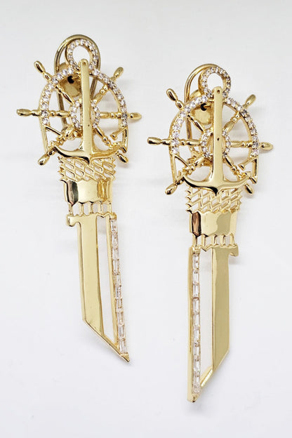 Anchor Key Straight Embellished Earrings 