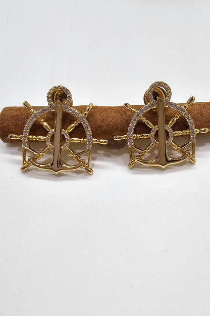 Steer Button Stone Embellished Earrings 