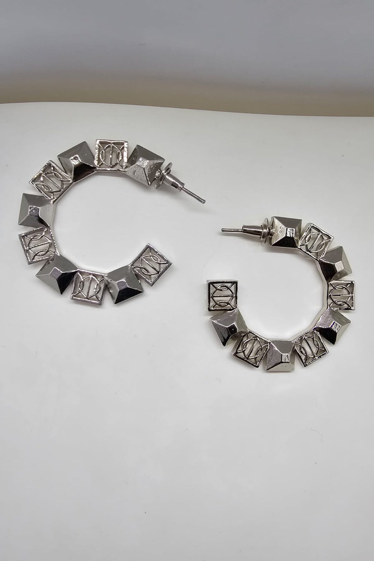 Spaced Small Carved Hoop Earrings 