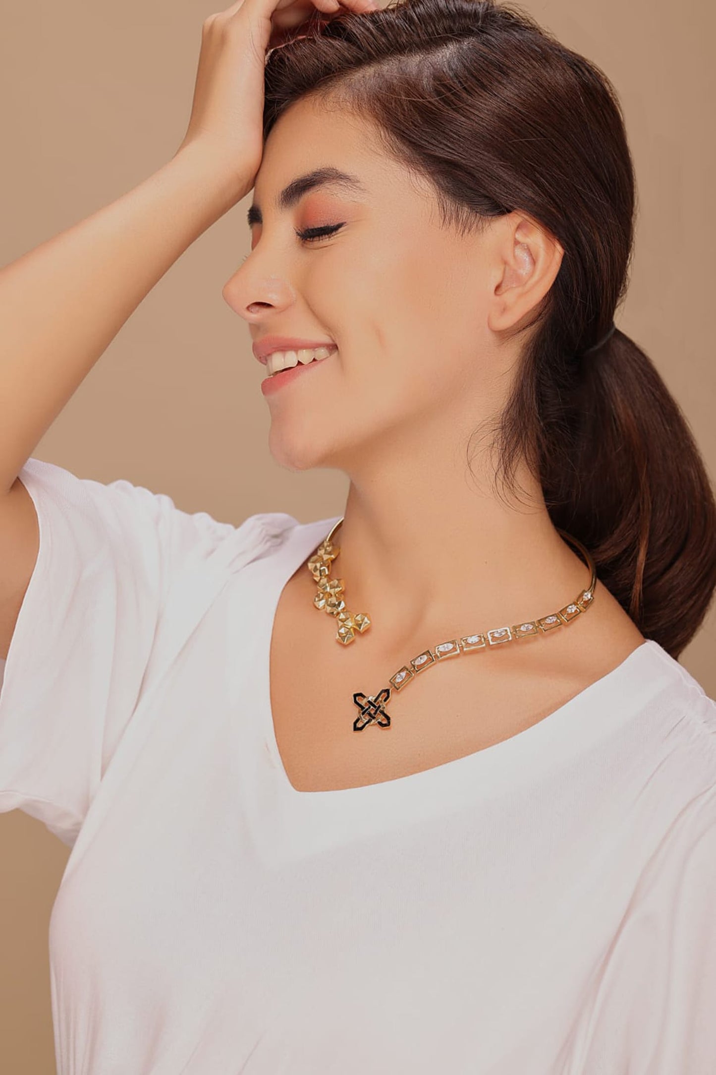 Lerez Stone Studded Lariat Necklace 