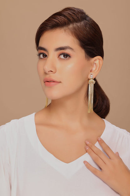 Lerez Stone Studded Fringe Earrings 
