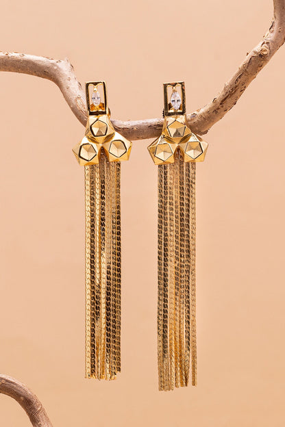 Lerez Stone Studded Fringe Earrings 