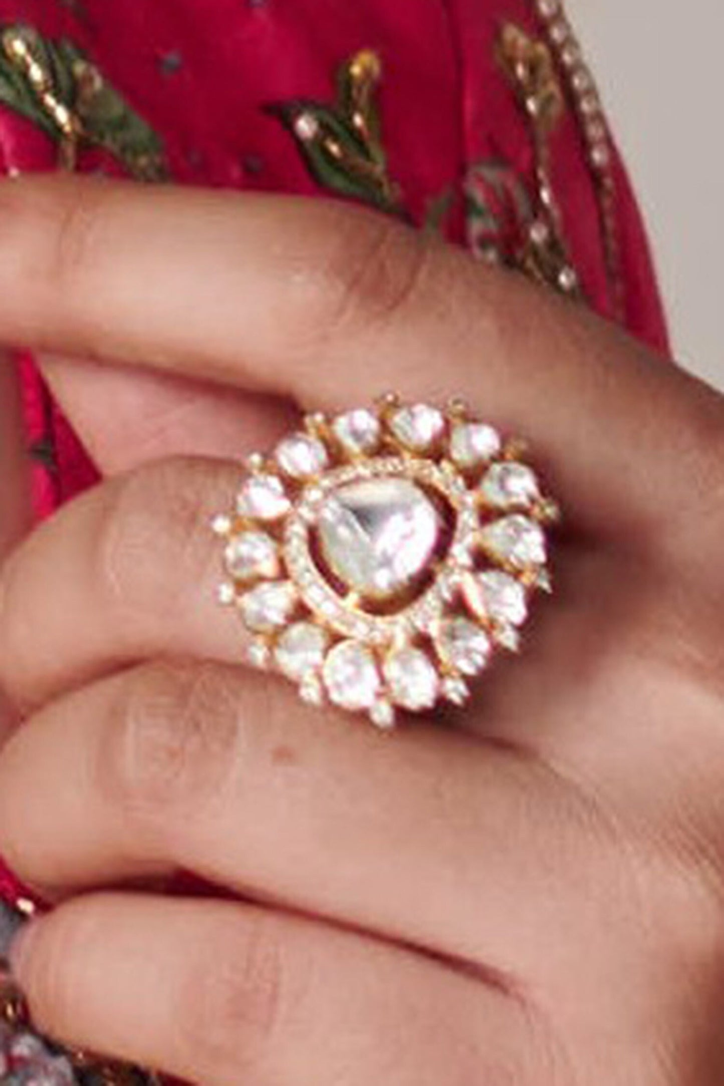 Moissanite Polki Embellished Triangular Motif Ring 