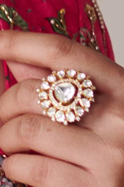 Moissanite Polki Embellished Triangular Motif Ring 